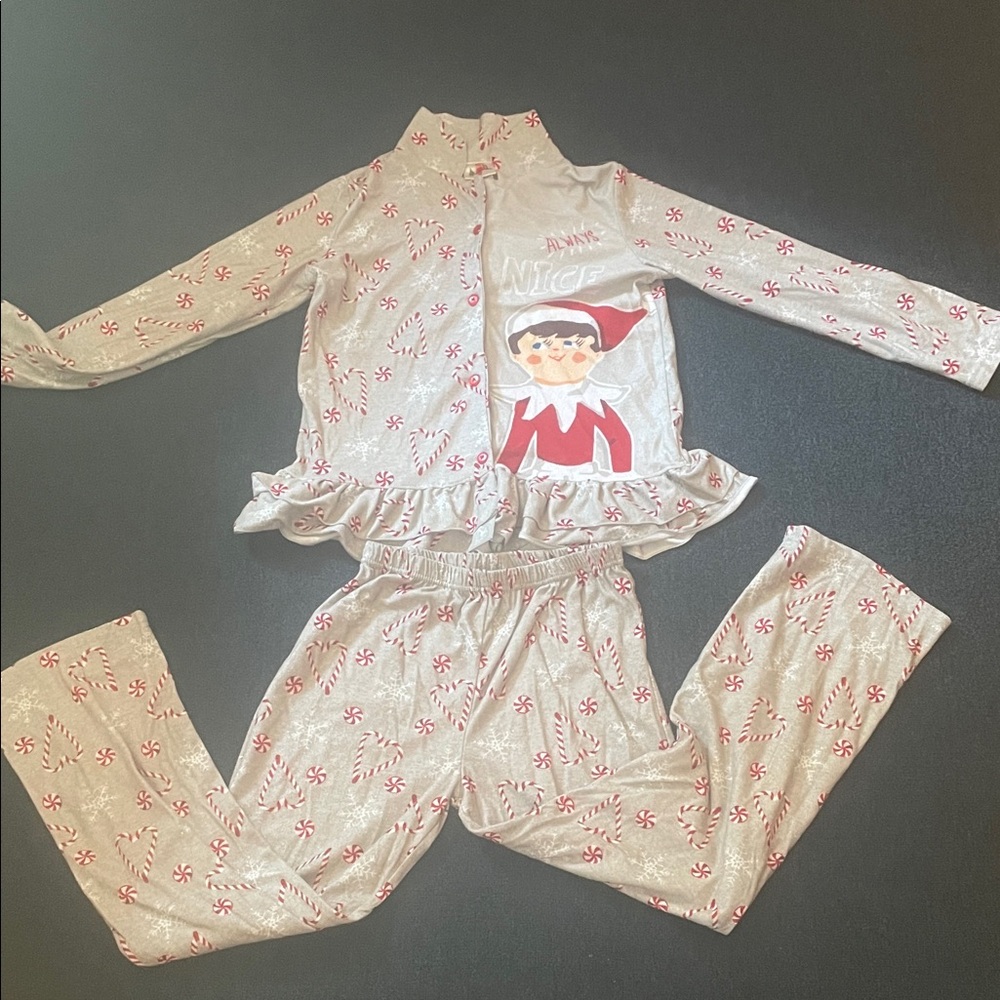 Festive Elf Kids Pajama Set - Grey and Red